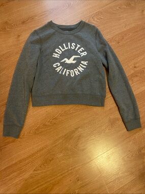 Hollister Dark Gray Cropped Logo Crewneck Sweatshirt